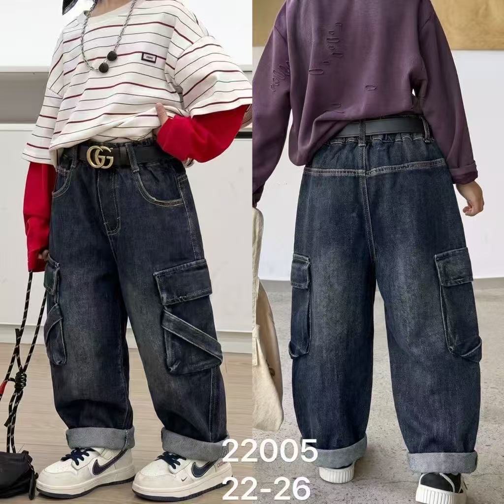 22005 男童多口袋工装牛仔阔腿裤