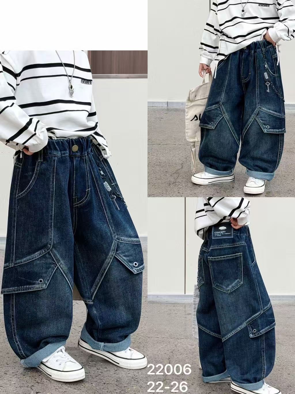 22006 男童深蓝工装牛仔阔腿裤